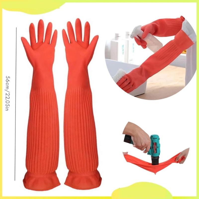 Commercial Kitchen Gloves - Extra Long Rubber Cleaning Gloves With
