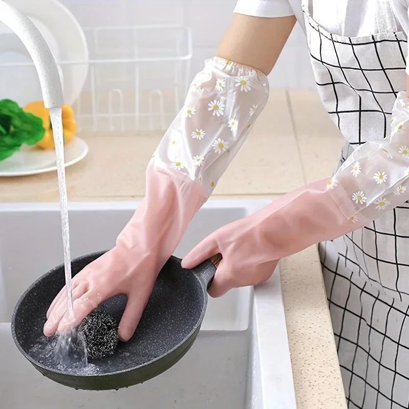 Commercial Kitchen Gloves - Household Long Sleeve Rubber Gloves Dishwashing